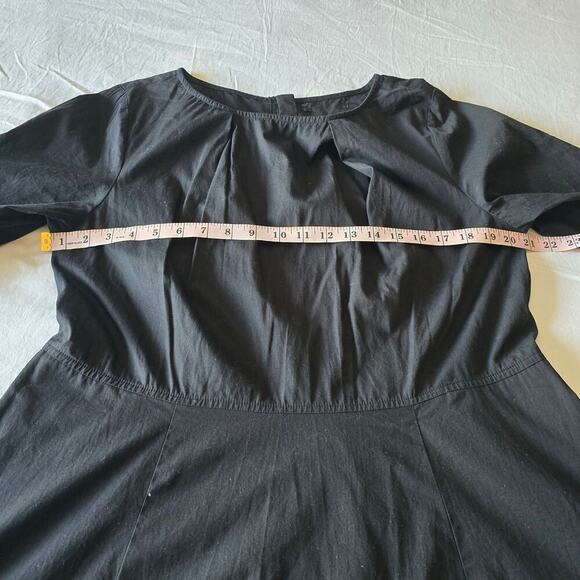 Black Gold Embroidered Midi Dress L 3/4 Sleeve Cotton Pockets Boho Elegant - Picture 4 of 11